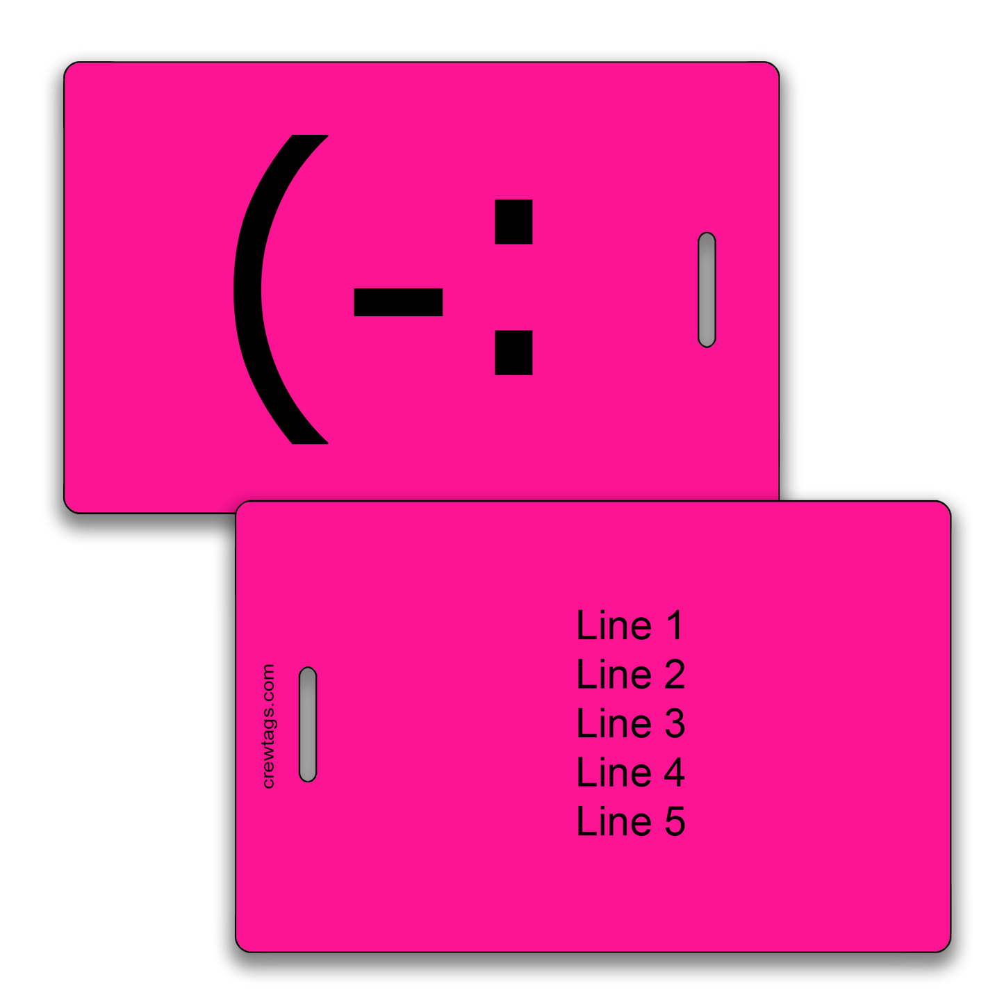 Make your bag stand out! Custom neon pink classic smiley luggage tags built to last.