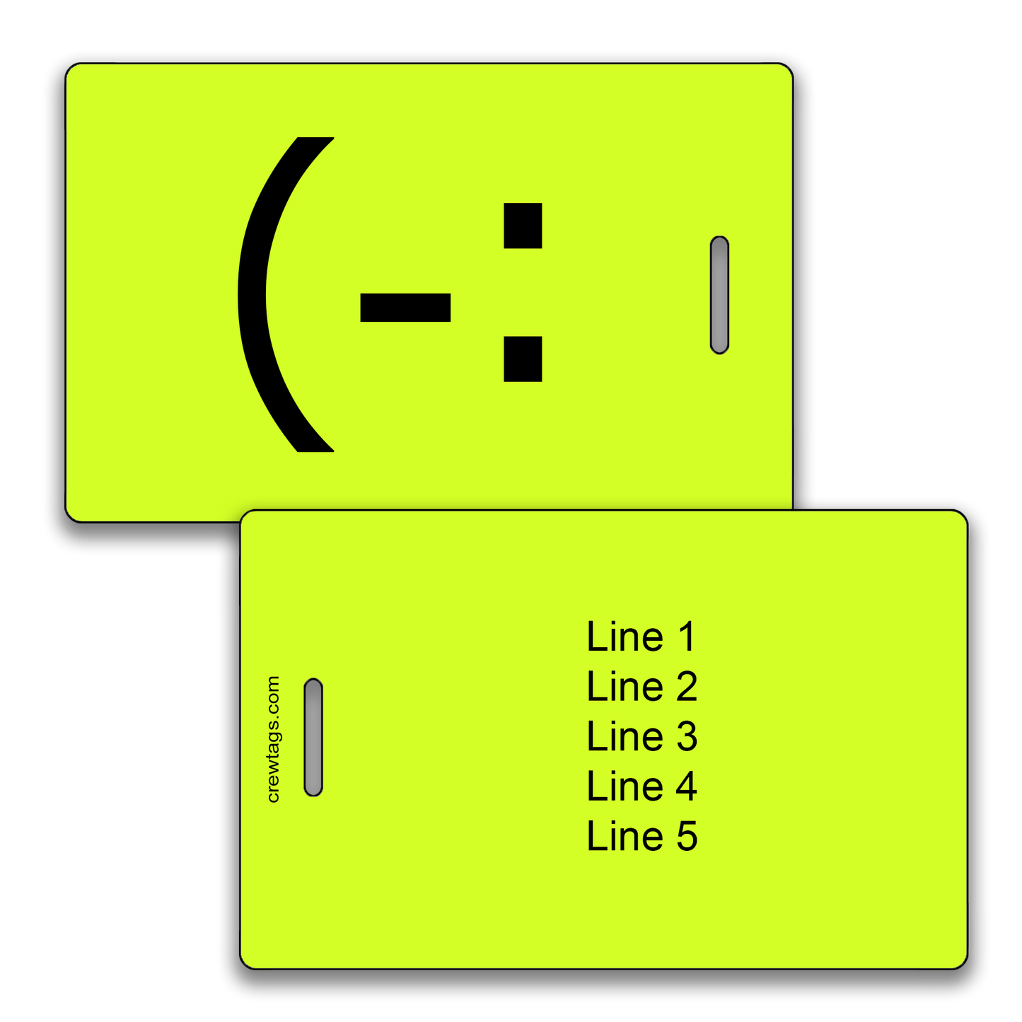 Make your bag stand out! Custom neon yellow classic smiley luggage tags built to last.