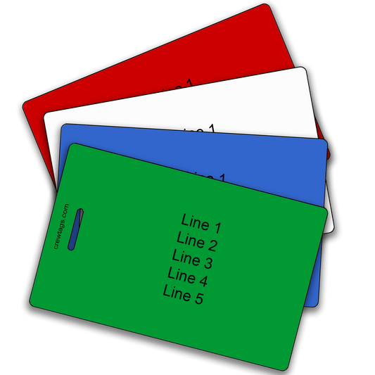 Stack of Four Brightly Colored Luggage Tags - Crew Tags