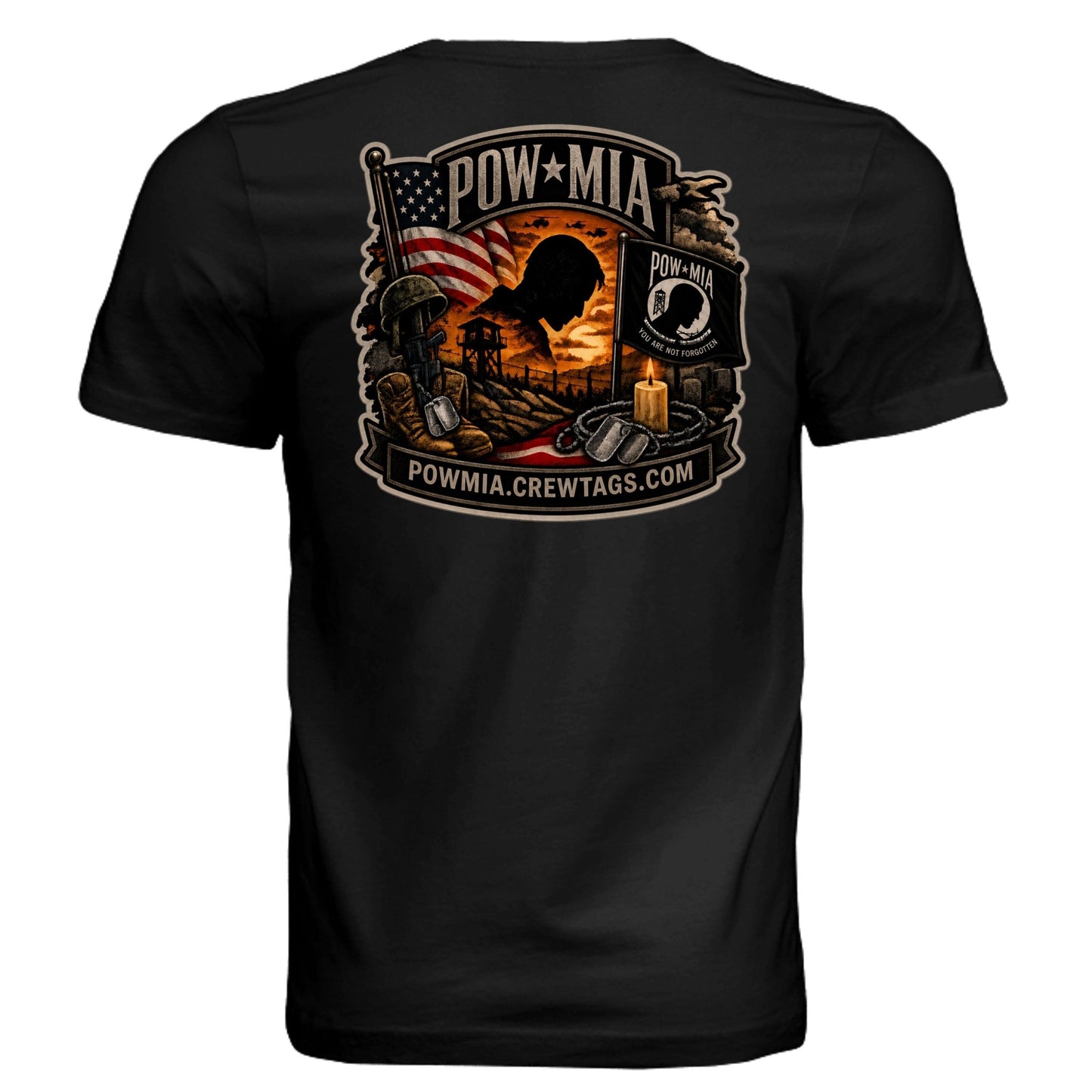 POW MIA military tribute t-shirt back view black triblend