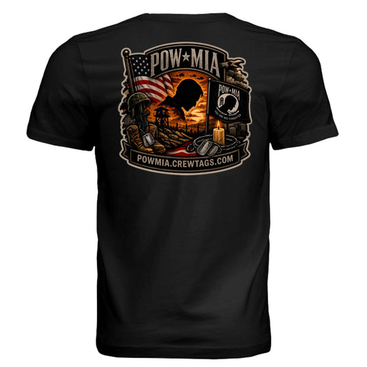 POW MIA military tribute t-shirt back view black triblend