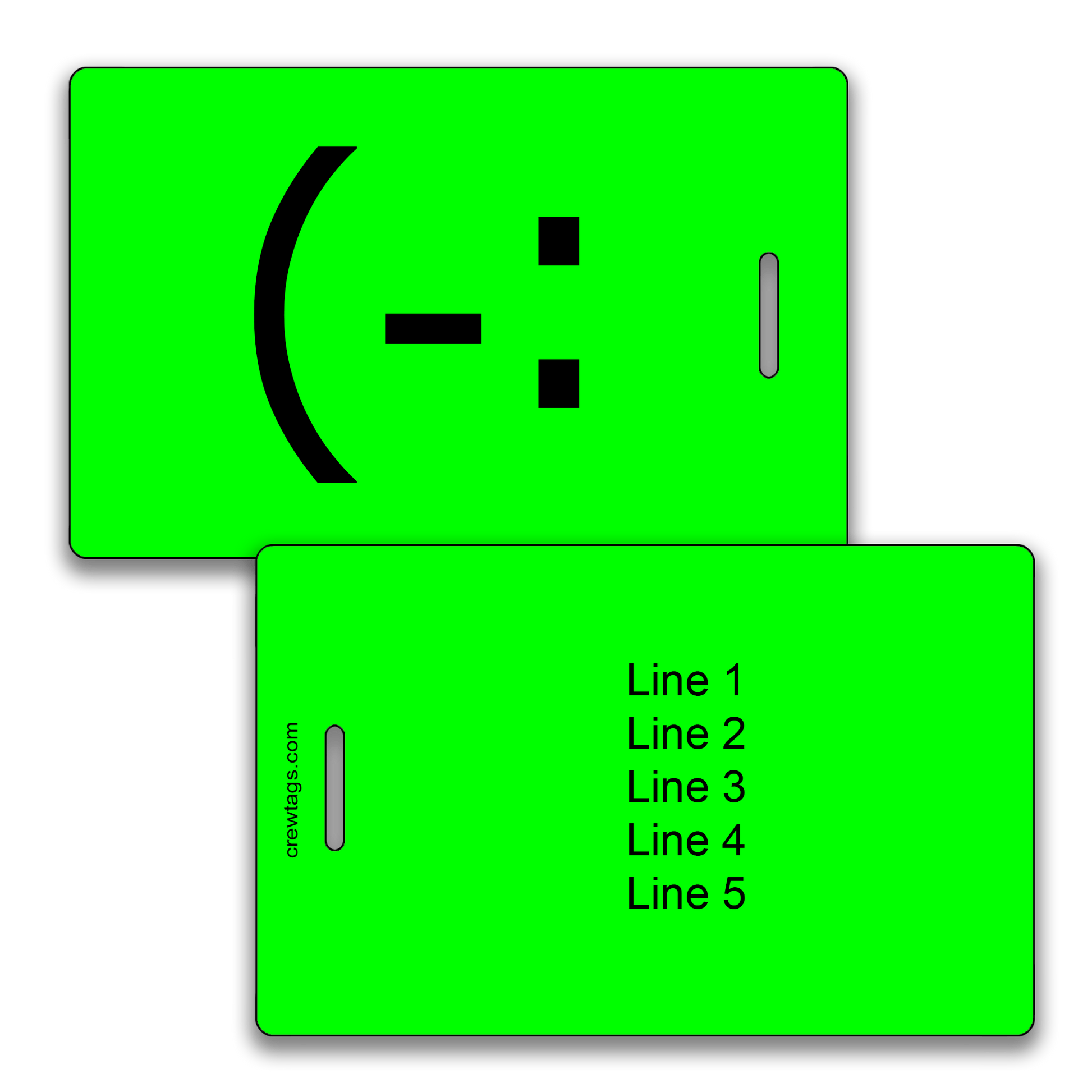 Make your bag stand out! Custom neon green classic smiley luggage tags built to last.