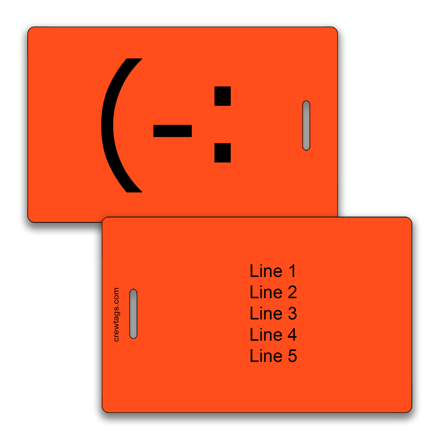 Make your bag stand out! Custom neon orange classic smiley luggage tags built to last.
