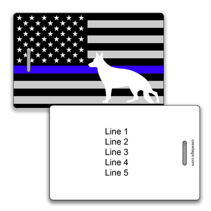 Personalized Thin Blue Line K9 luggage tag for police K9 officers
