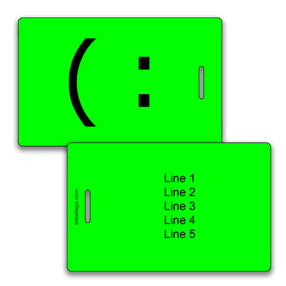 Make your bag stand out! Custom neon green smiley luggage tags built to last.
