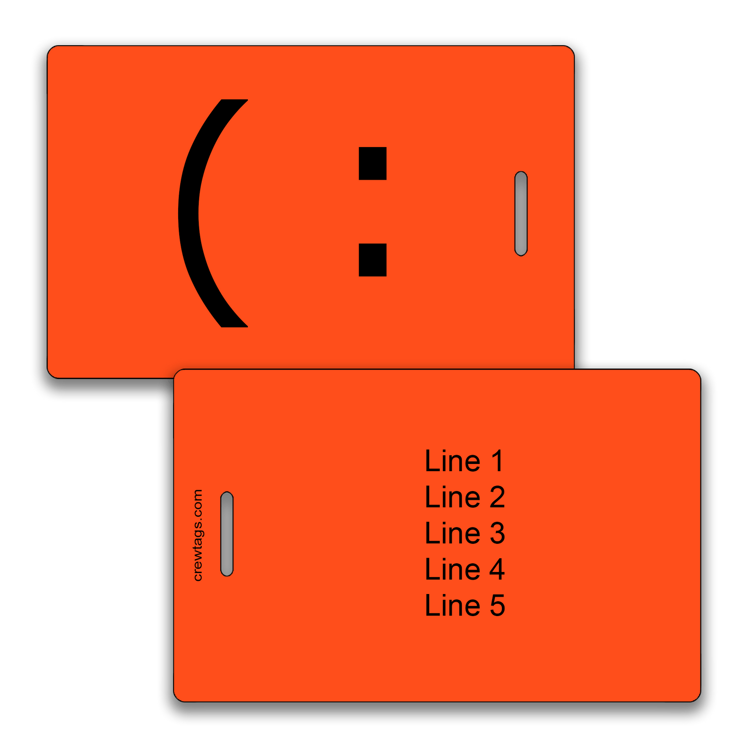 Make your bag stand out! Custom neon orange smiley luggage tags built to last.
