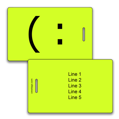 Make your bag stand out! Custom neon yellow smiley luggage tags built to last.