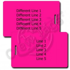 NEON PINK PLASTIC LUGGAGE TAG - DIFFERENT EACH SIDE